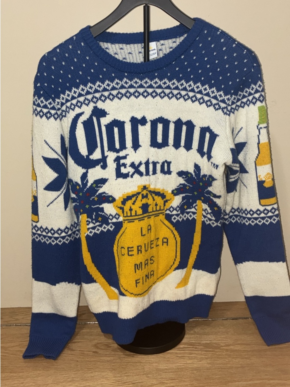 Corona Blue, White & Yellow Crewneck Knit Sweater